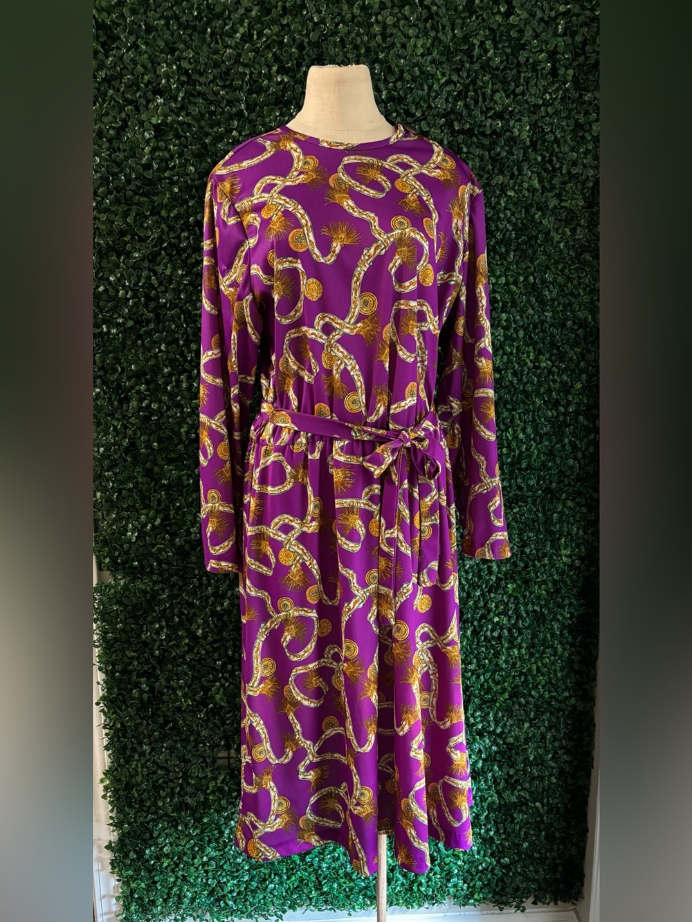 Large Vintage 80s Versace Inspired Baroque Chain Print Dress Midi